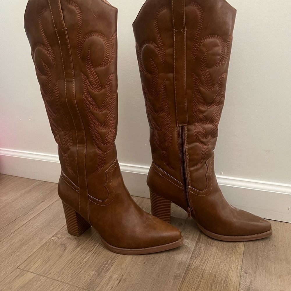 Brown Vegan Leather Knee-High Boots